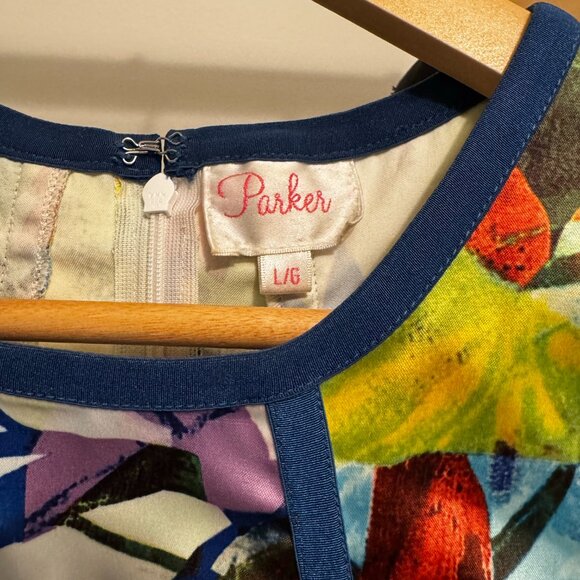 Parker Sleeveless Silk Peplum Blouse | Vibrant Multi-Color | Size Large | GUC - Picture 6 of 7